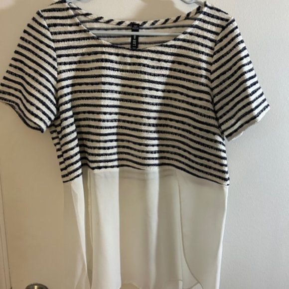 Design Lab blouse, striped top with white mesh bottom, size Medium - Picture 1 of 4